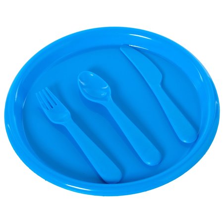 BASICWISE Reusable Cutlery Set of 4 Plastic Plates, Spoons, Forks and Knives for Baby and Toddlers, Blue QI003831.BL